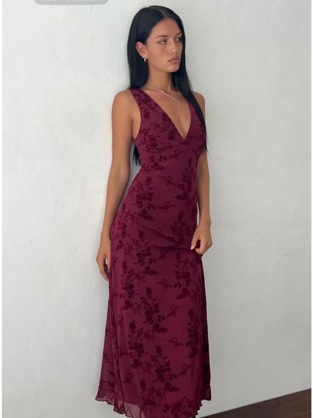 Motel Rocks Burgundy V-Neck Midi Slip Dress
